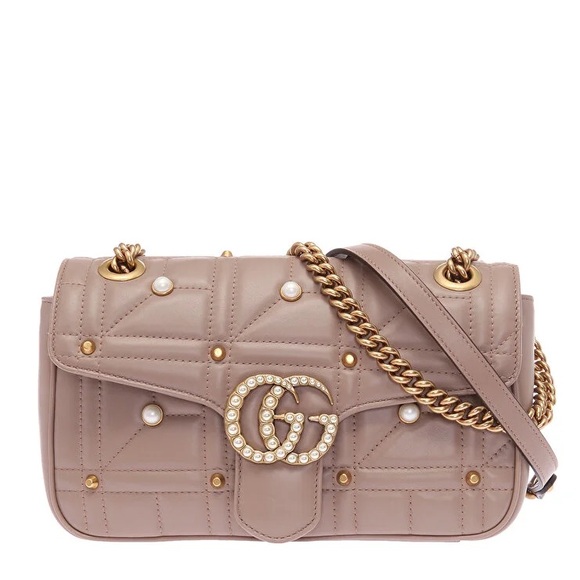 Gucci Pearly GG Marmont Flap Bag Embellished Matelasse Leather Small - Picture 13 of 14